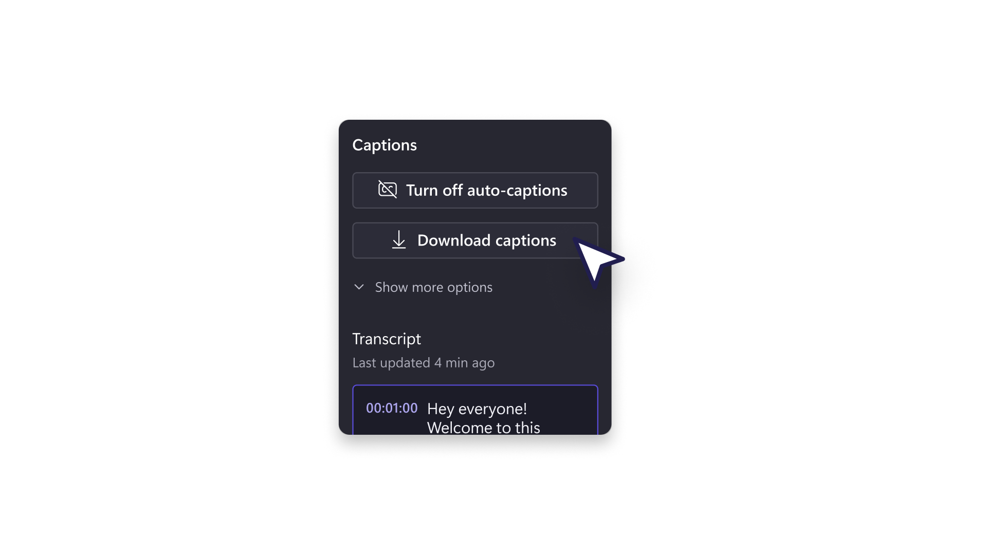 An image of button to download captions from auto-captions feature in Clipchamp